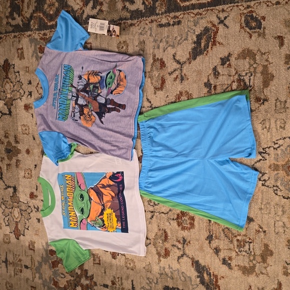 STAR WARS THE MANDALORIAN BOYS 3 PIECE SHORTS PAJAMA SET SIZE 8 - Picture 2 of 12